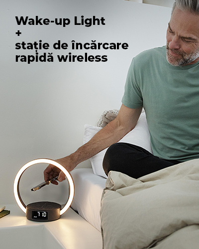 ceas si lampa cu lumina naturala pentru noptiera